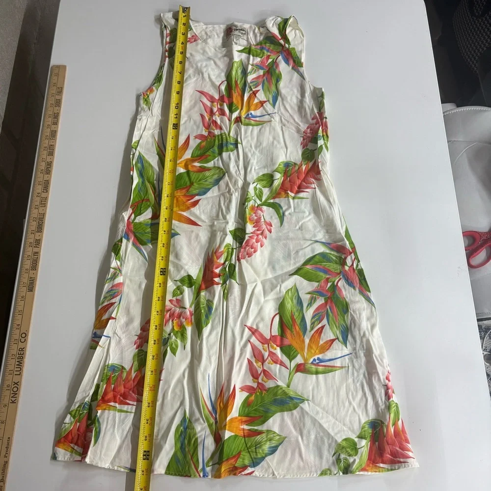 Tropical Floral Sleeveless Midi Dress - White with Multi-Color Print - Picture 7 of 10